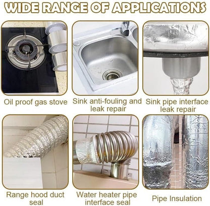High temperature resistant aluminum tape used for oil proof gas stove, sink leak repair, pipe insulation, range hood duct seal, and water heater pipe interface seal