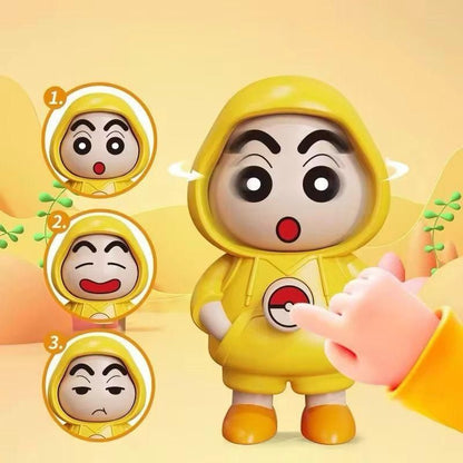 Shinchan face changing keychain in yellow outfit showing three different facial expressions by THE GIR FARMER