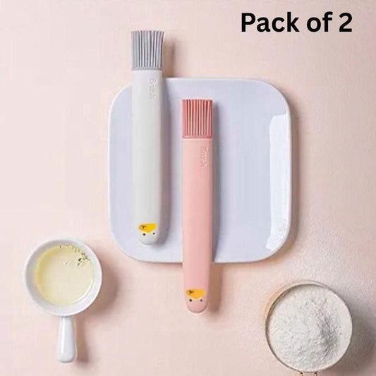 THE GIR FARMER silicone pastry brush set with gray and pink brushes on white plate, pack of 2