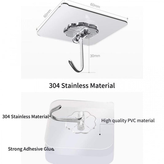 Transparent adhesive wall hooks made of 304 stainless steel with strong adhesive glue and high quality PVC material