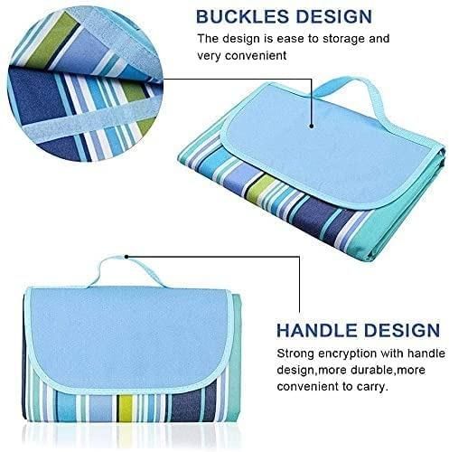 Washable picnic mat featuring a buckle design for easy storage and a convenient handle for portability