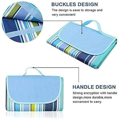 Washable picnic mat featuring a buckle design for easy storage and a convenient handle for portability