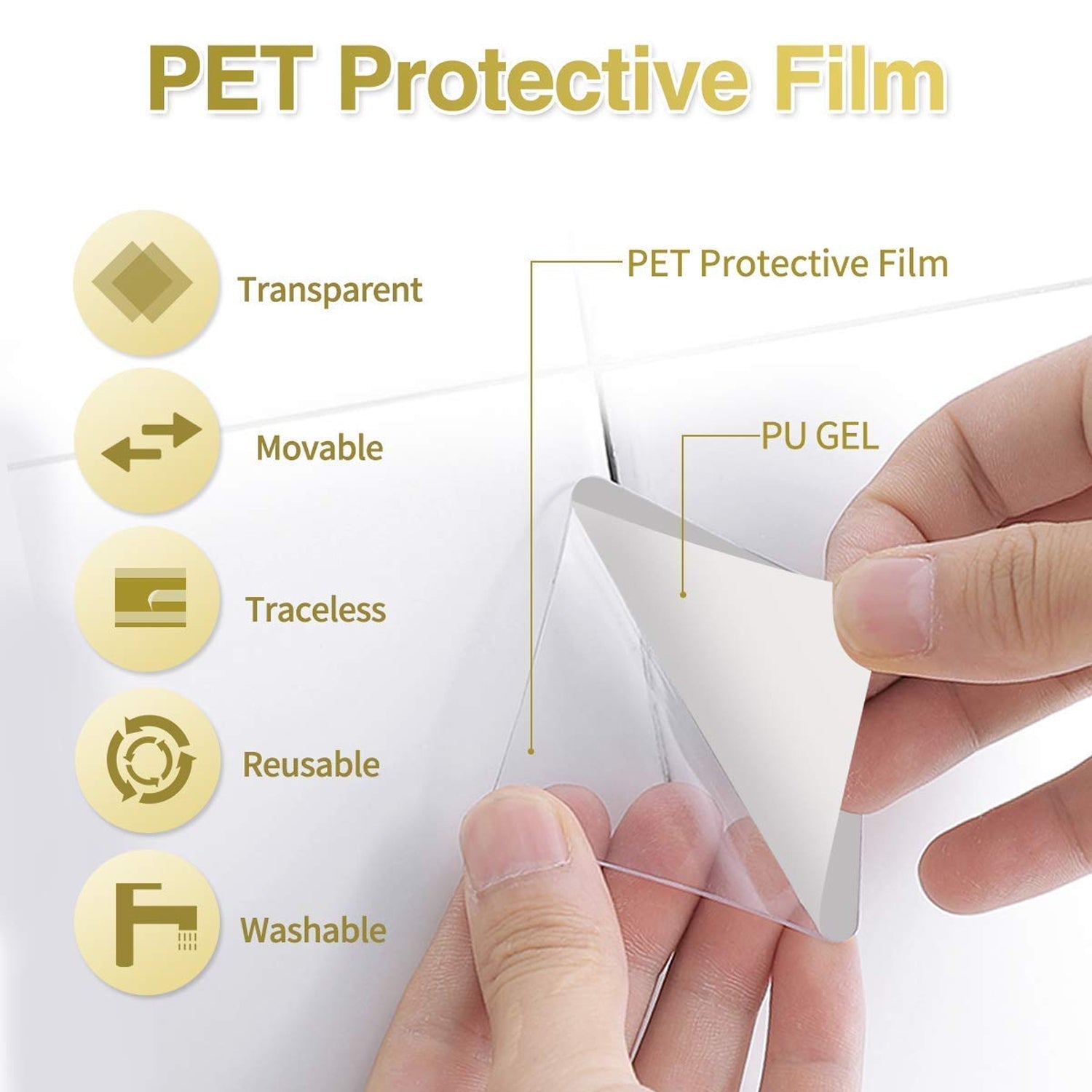 Clear PET protective film being removed to reveal waterproof nano adhesive tape underneath
