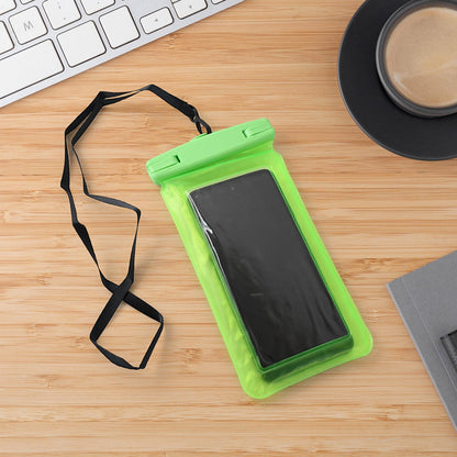 Bright green waterproof phone pouch for swimming, designed to keep your phone safe during water activities