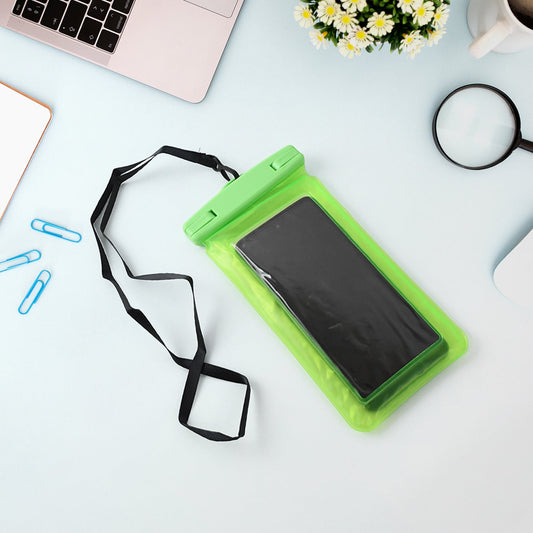 waterproof phone pouch for swimming with adjustable neck strap and clear front panel