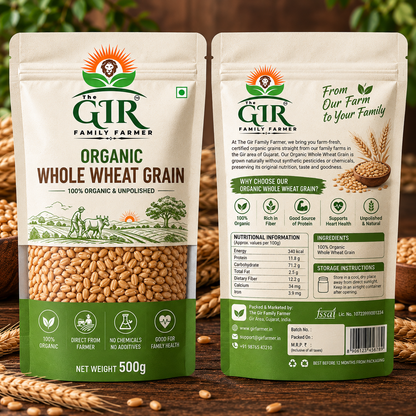 THE GIR FARMER Organic Whole Wheat Grain Foods in 500g eco-friendly packaging for healthy cooking