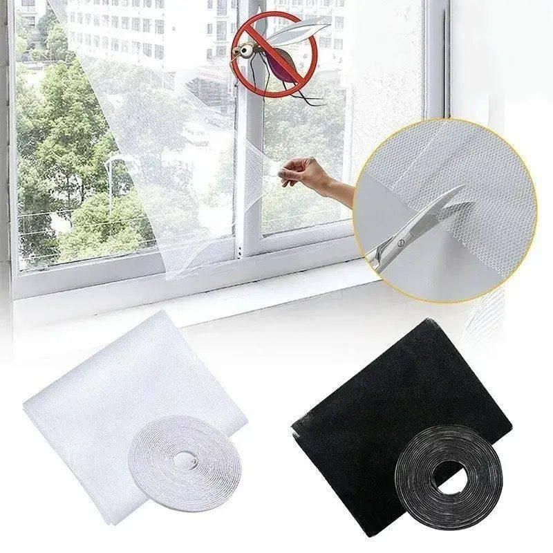 THE GIR FARMER window mosquito netting kit with white and black mesh rolls and scissor cutting demonstration