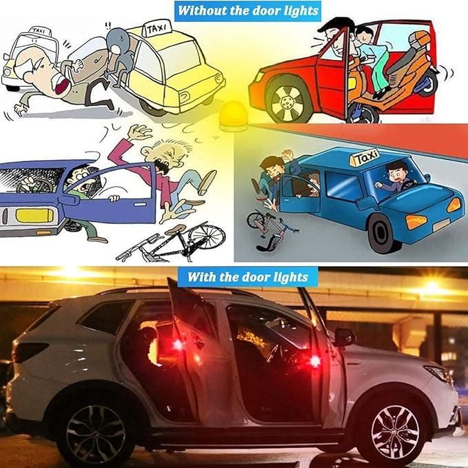 Illustration of wireless car door warning lights enhancing safety for passengers entering and exiting vehicles
