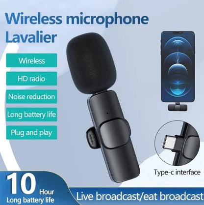Wireless lavalier microphone for recording with noise reduction and long battery life
