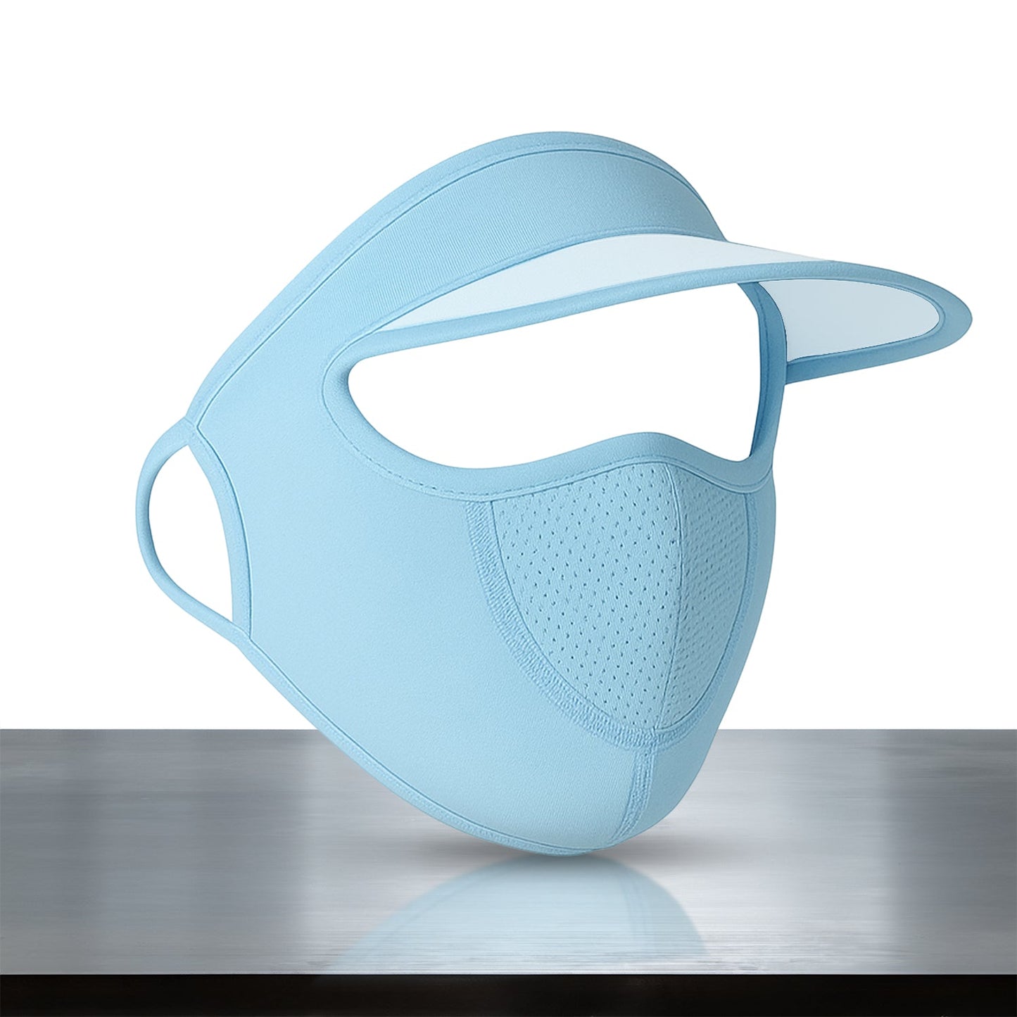 Light blue women's UV protection face cap with breathable fabric and wide visor for sun safety
