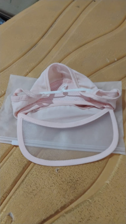 Your Brand women's UV protection face cap in soft pink color with breathable fabric design