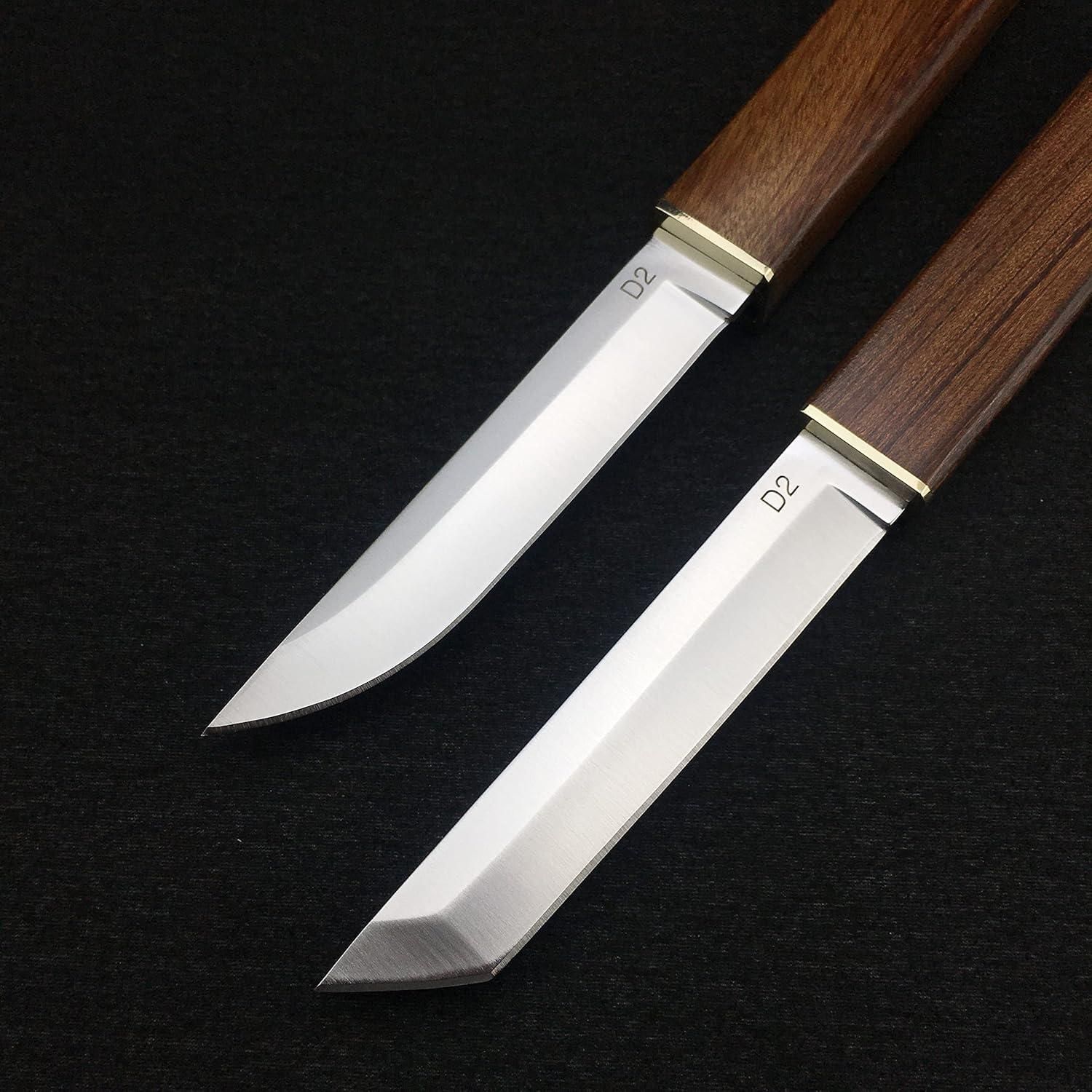 Two sharp kitchen knives with wooden handle kitchen knife set by THE GIR FARMER on black background