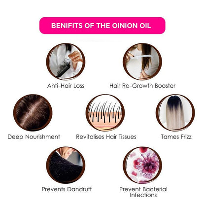 Benefits of Onion Black Seed Hair Oil including anti-hair loss and dandruff prevention