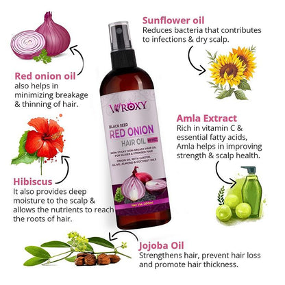 Onion Black Seed Hair Oil with natural ingredients for scalp health and hair nourishment