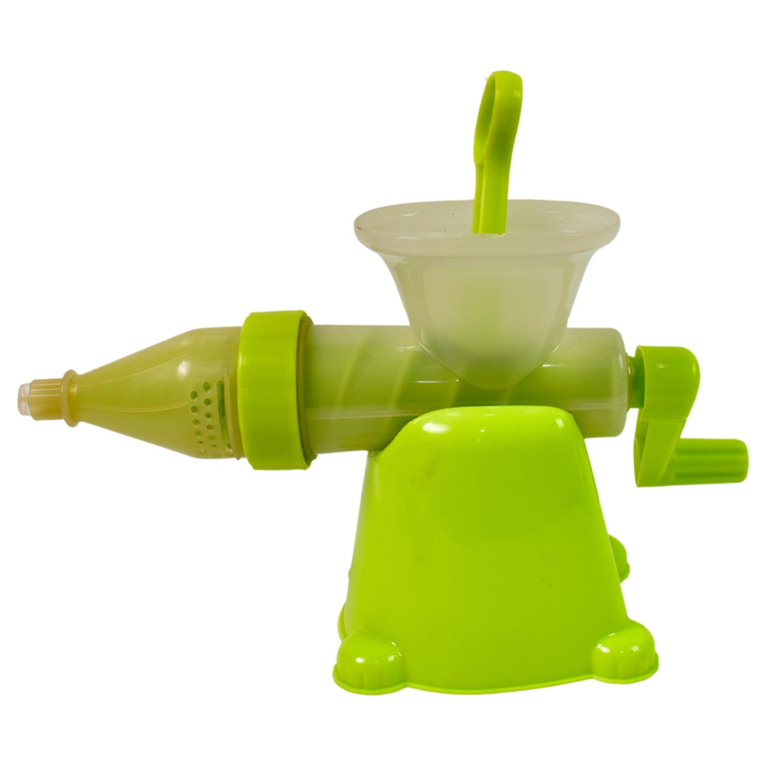 Your Brand manual plastic juicer in vibrant green for easy citrus squeezing and juicing.