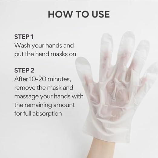 Moisturizing hand gloves exfoliating with instructions for use and application steps